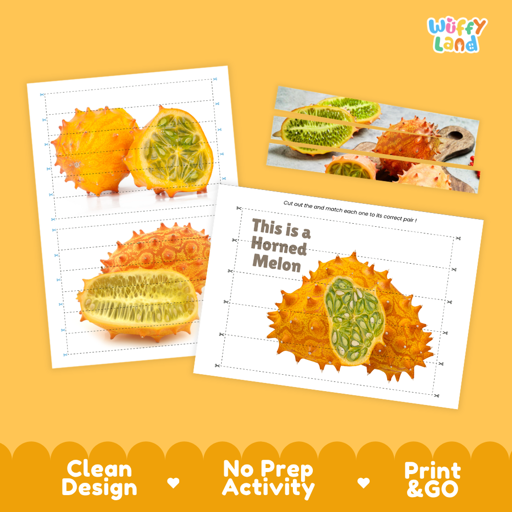 Clean design no prep print and go horned melon cut and match activity printable PDF pack