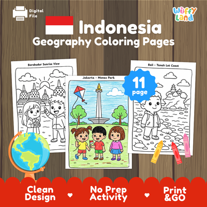 Clean design no prep print and go Indonesia geography activity pack layout ready for classroom and homeschool use
