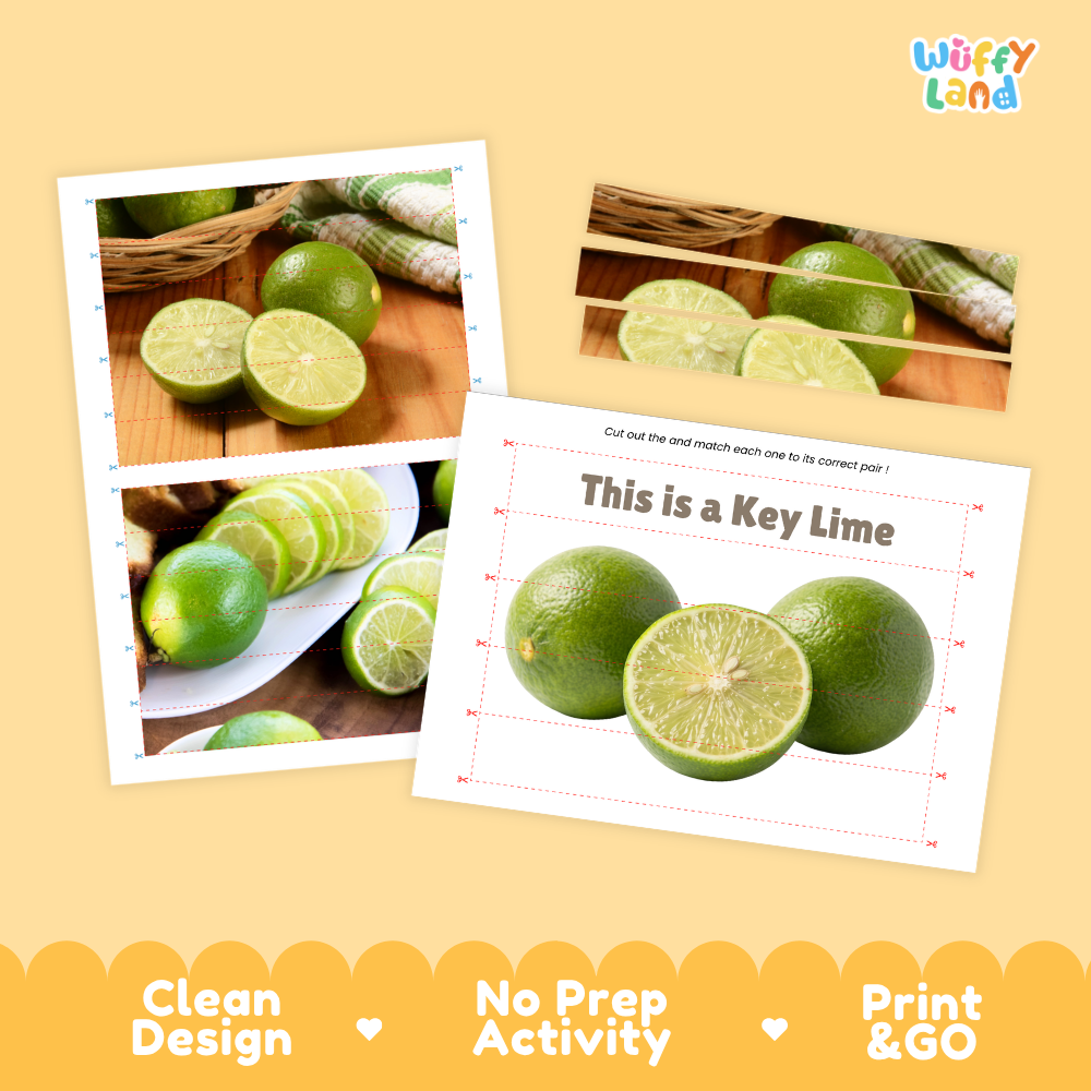 Clean design no prep print and go Key lime cut and match activity printable PDF pack