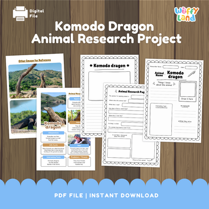 Clean design no prep print and go Komodo dragon giant lizard reptile animal life cycle study printable PDF pack for elementary science