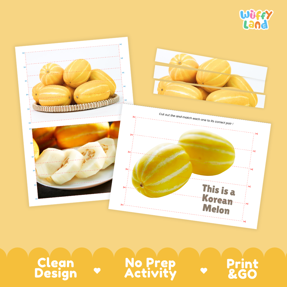 Clean design no prep print and go Korean melon cut and match activity printable PDF pack