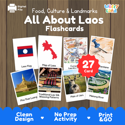 Clean design no prep print and go Laos geography activity pack layout ready for classroom and homeschool use