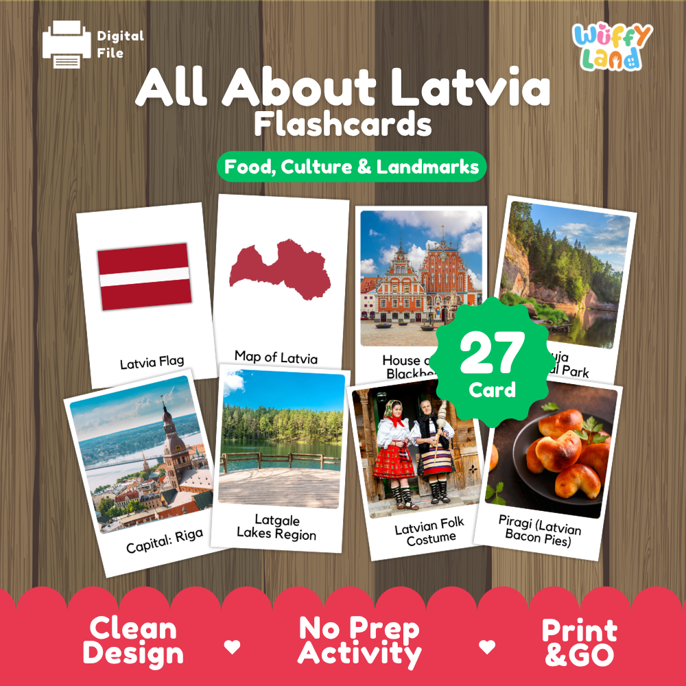 Clean design no prep print and go Latvia geography activity pack layout ready for classroom and homeschool use