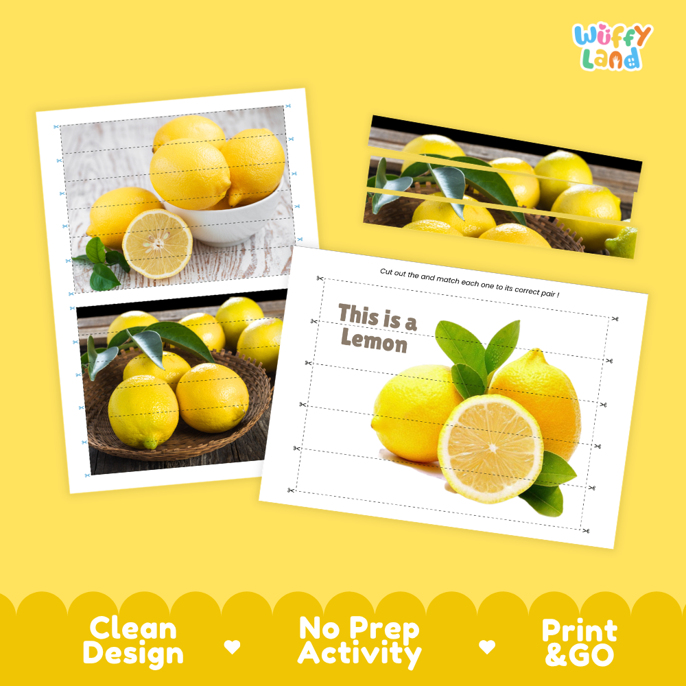 Clean design no prep print and go lemon cut and match activity printable PDF pack