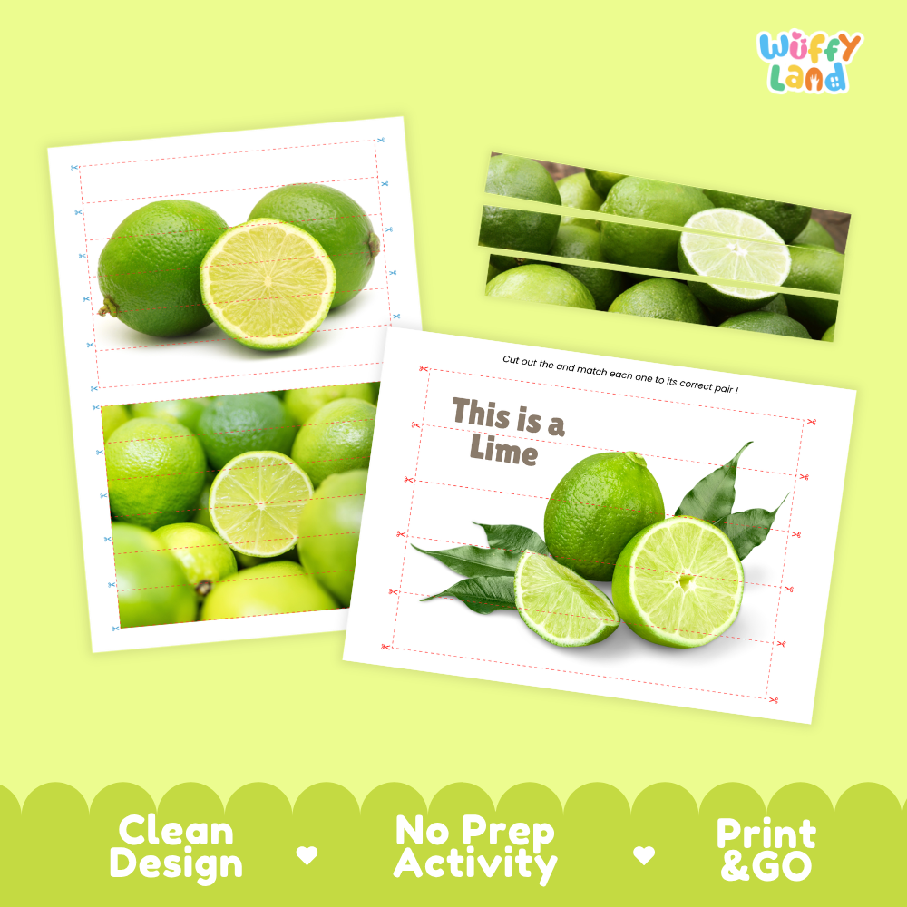 Clean design no prep print and go lime cut and match activity printable PDF pack
