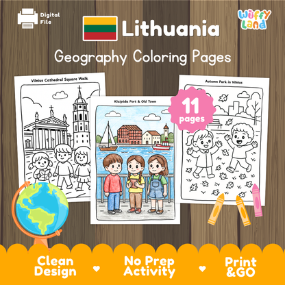 Clean design no prep print and go Lithuania geography activity pack layout ready for classroom and homeschool use