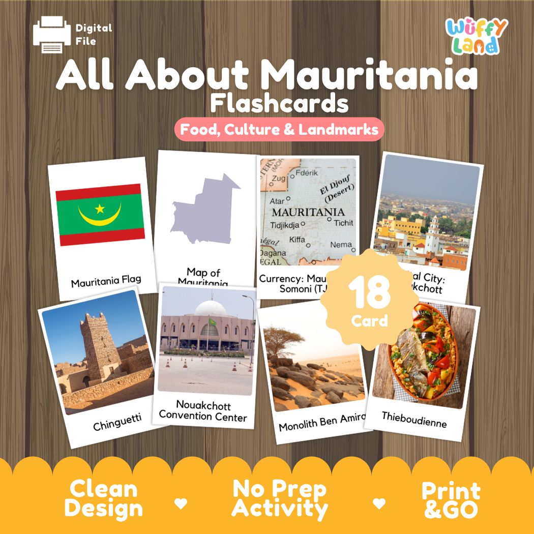 Clean design no prep print and go Mauritania geography activity pack layout ready for classroom and homeschool use