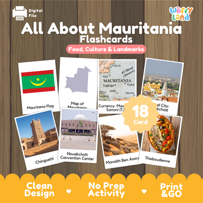 Clean design no prep print and go Mauritania geography activity pack layout ready for classroom and homeschool use