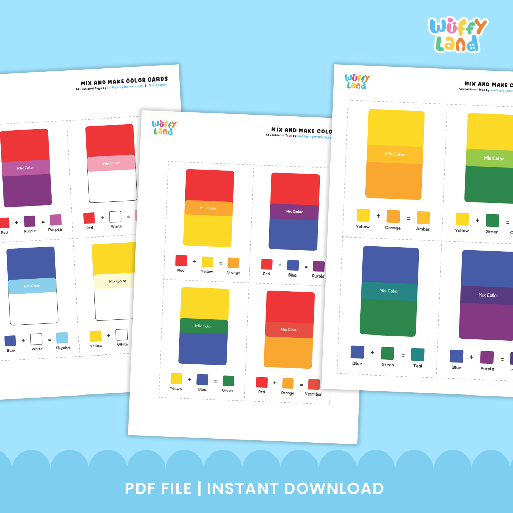 Clean design no prep print and go mix and make color flashcard color theory equations preschool Montessori printable PDF pack