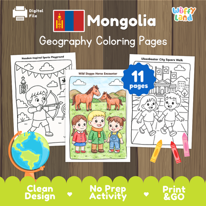 Clean design no prep print and go Mongolia geography activity pack layout ready for classroom and homeschool use