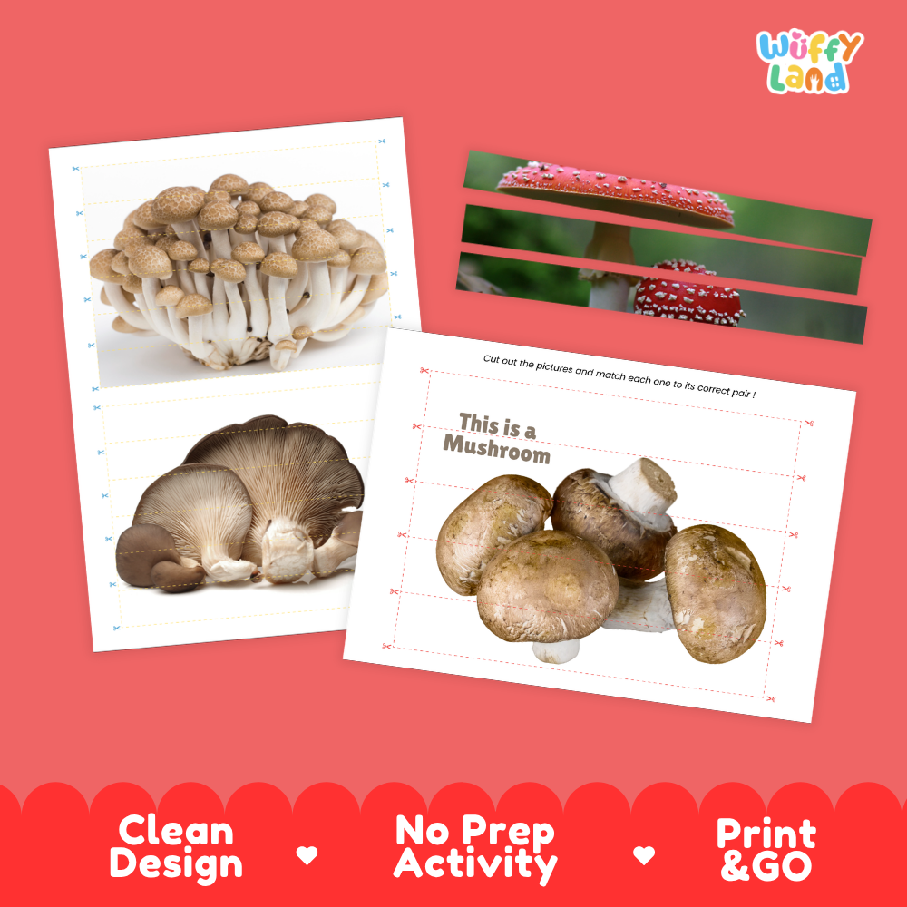 Clean design no prep print and go mushroom cut and match activity printable PDF pack