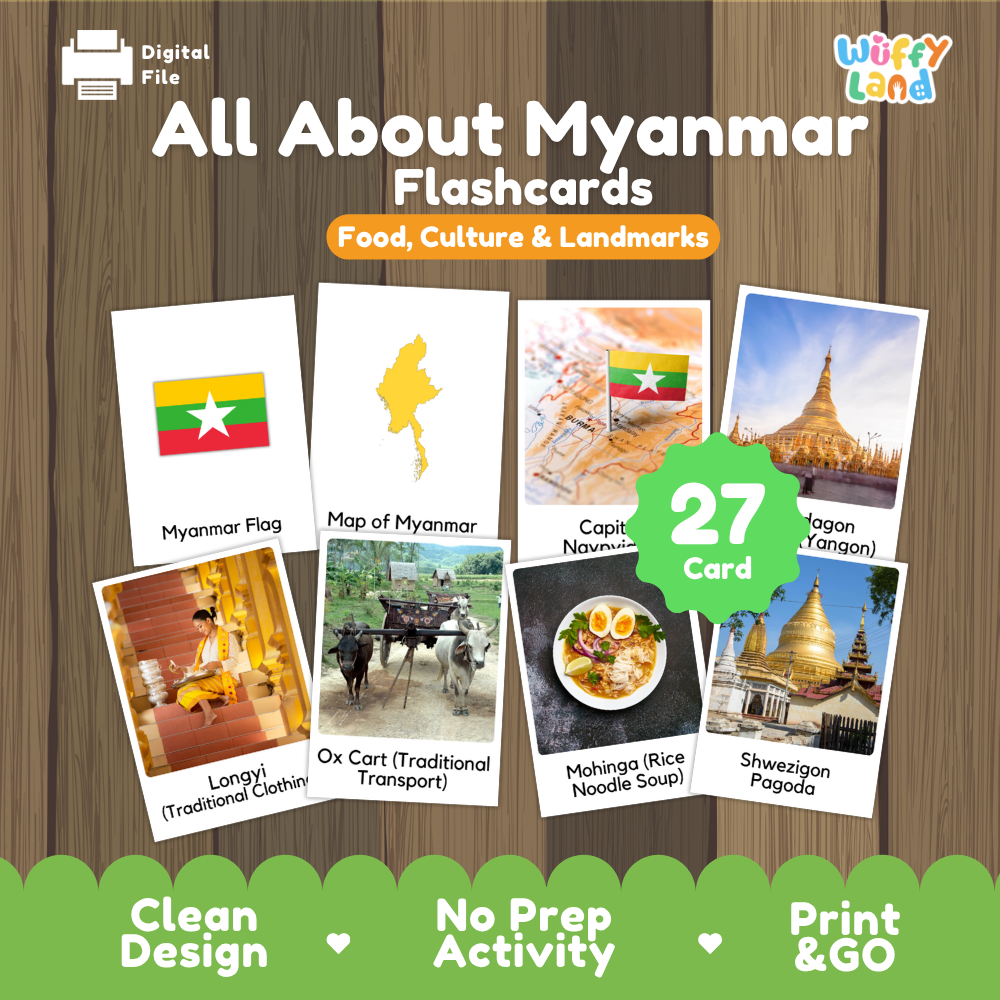 Clean design no prep print and go Myanmar geography activity pack layout ready for classroom and homeschool use