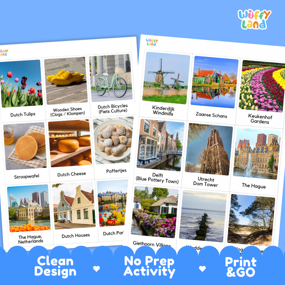 Clean design no prep print and go digital PDF flashcards layout for elementary geography and homeschool
