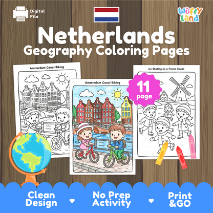 Clean design no prep print and go Netherlands geography activity pack layout ready for classroom and homeschool use
