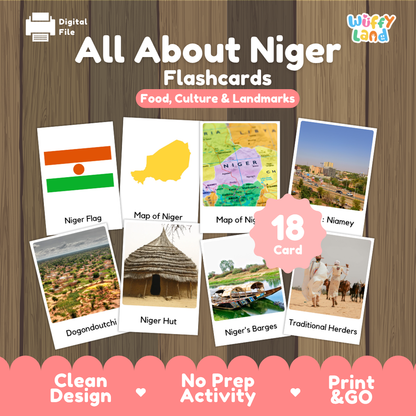 Clean design no prep print and go Niger geography activity pack layout ready for classroom and homeschool use