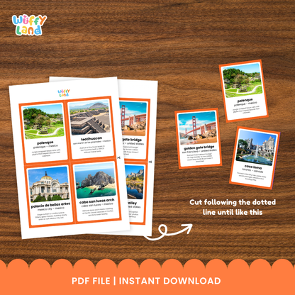 Clean design no prep print and go North American landmarks fun fact flashcards cultural geography educational printable PDF pack