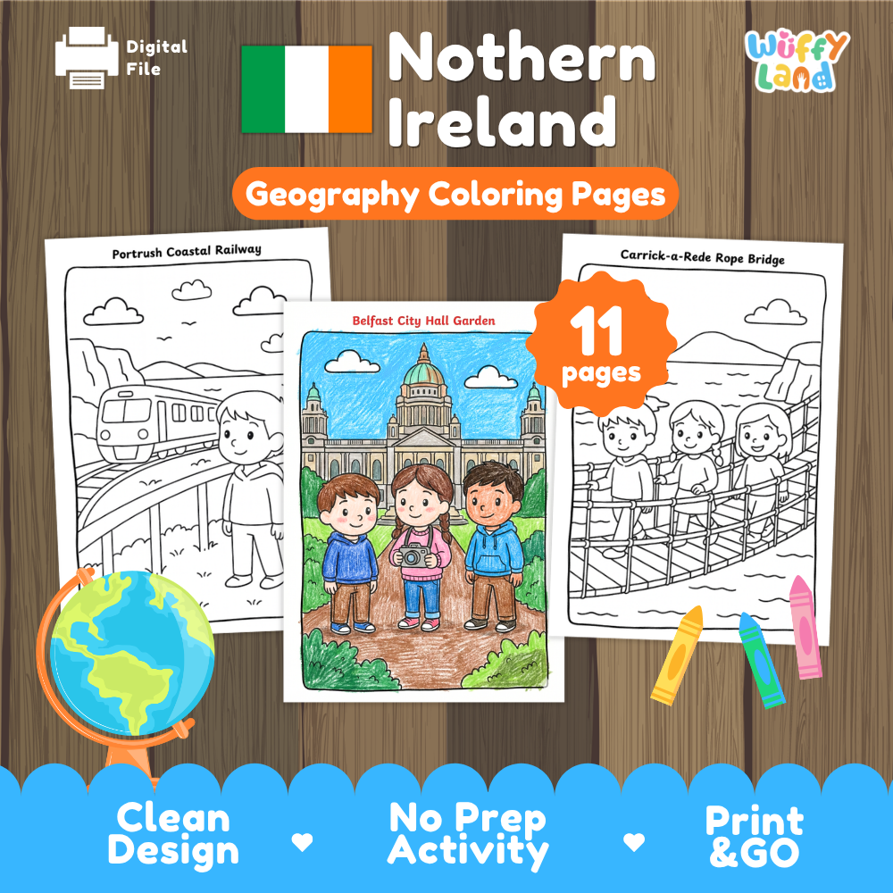 Clean design no prep print and go Northern Ireland geography activity pack layout ready for classroom and homeschool use