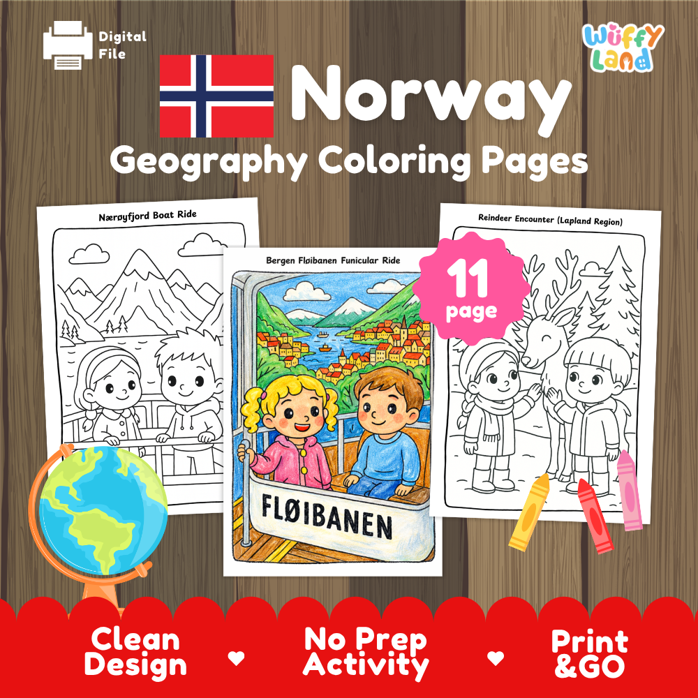 Clean design no prep print and go Norway geography activity pack layout ready for classroom and homeschool use