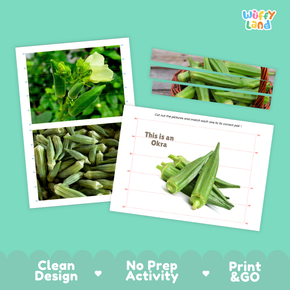 Clean design no prep print and go okra cut and match activity printable PDF pack