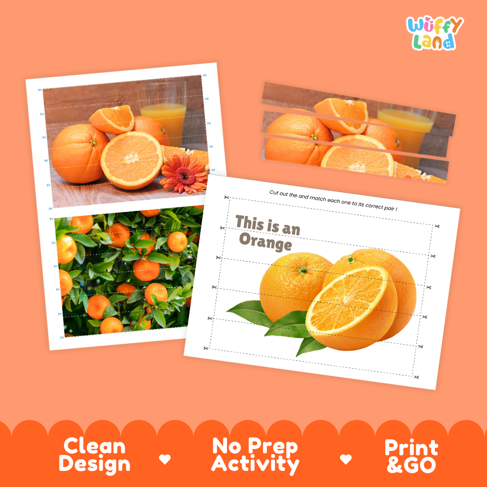 Clean design no prep print and go orange cut and match activity printable PDF pack