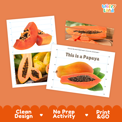 Clean design no prep print and go papaya cut and match activity printable PDF pack