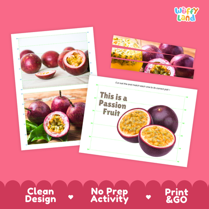 Clean design no prep print and go passion fruit cut and match activity printable PDF pack