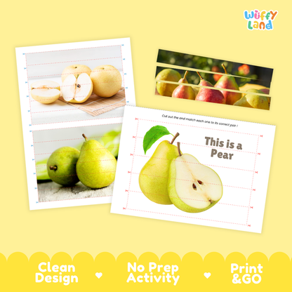 Clean design no prep print and go pear cut and match activity printable PDF pack