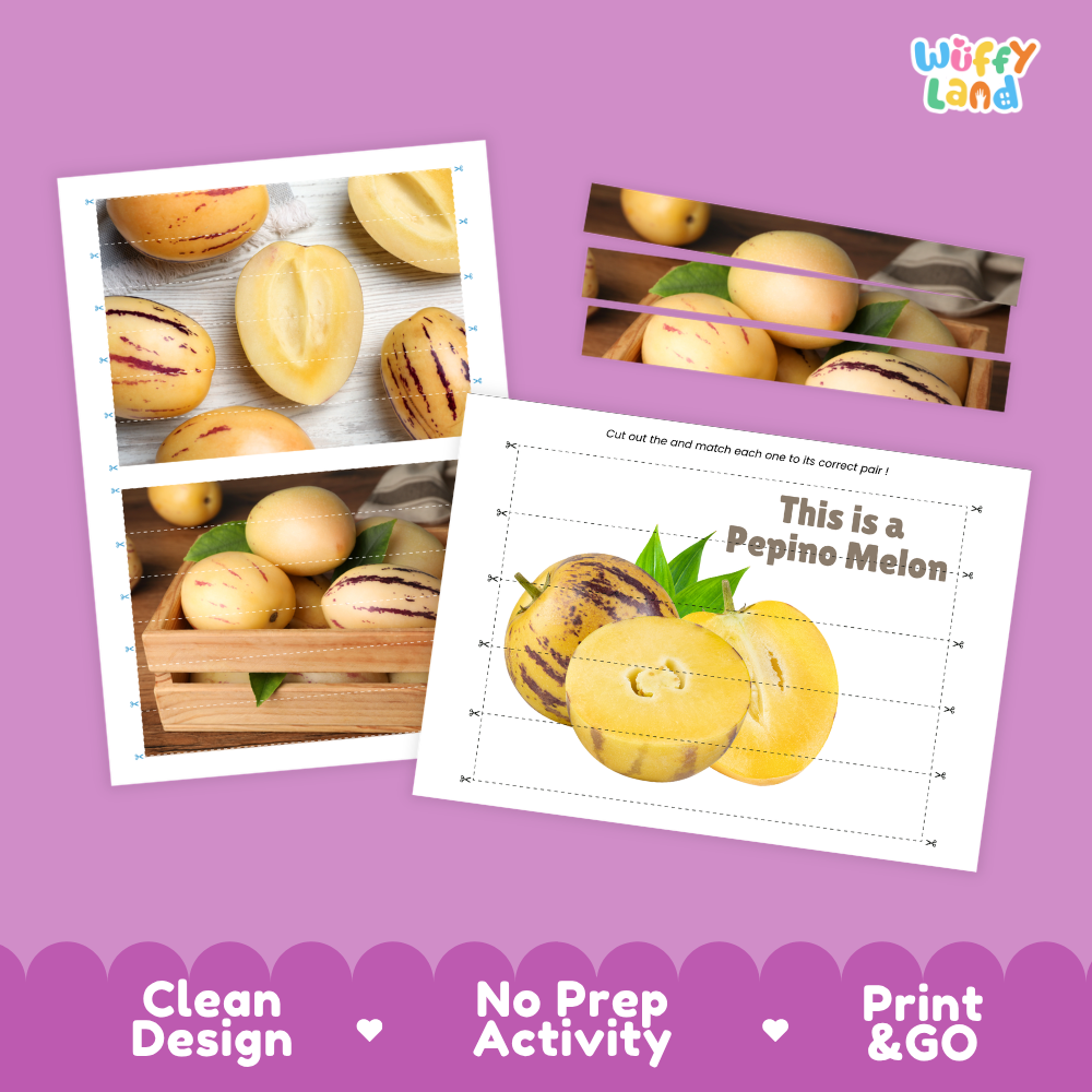 Clean design no prep print and go pepino melon cut and match activity printable PDF pack