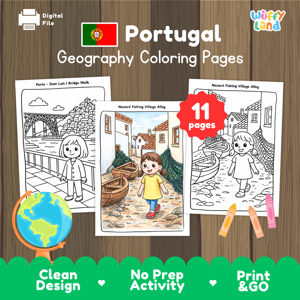 Clean design no prep print and go Portugal geography activity pack layout ready for classroom and homeschool use