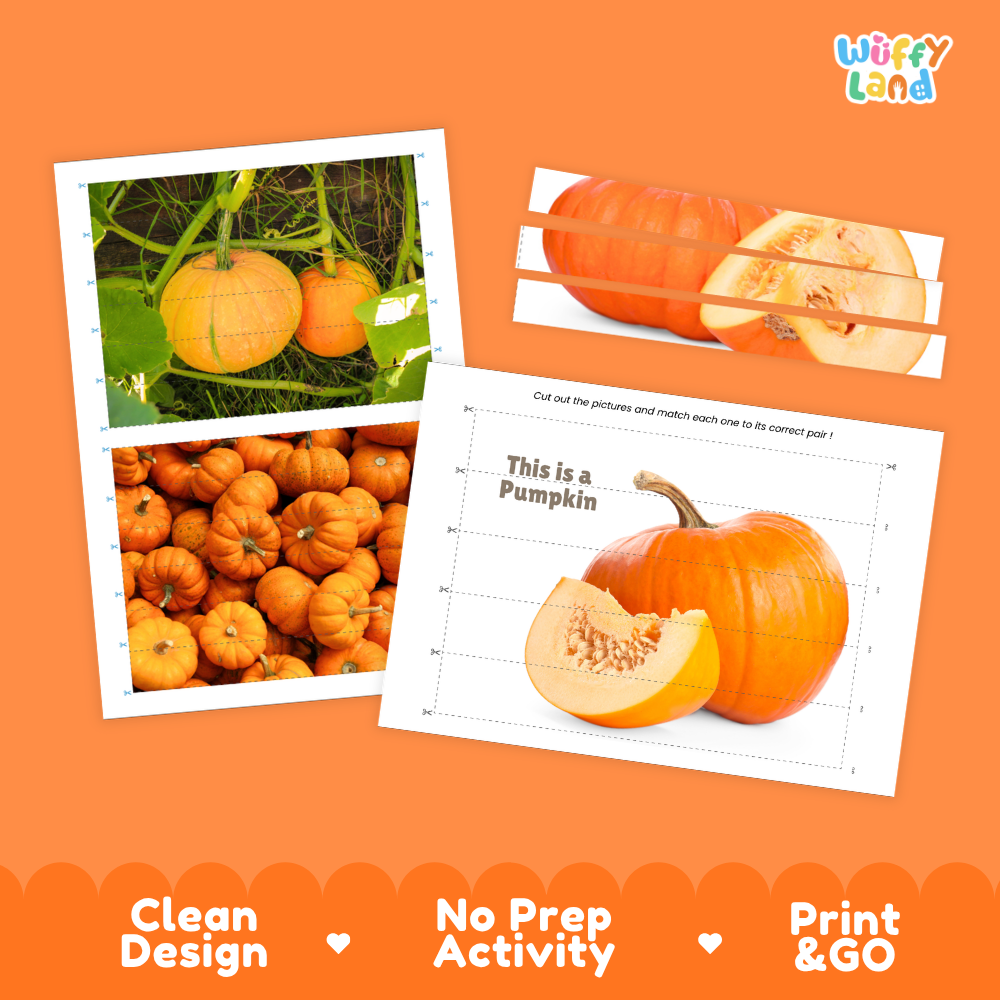 Clean design no prep print and go pumpkin cut and match activity printable PDF pack