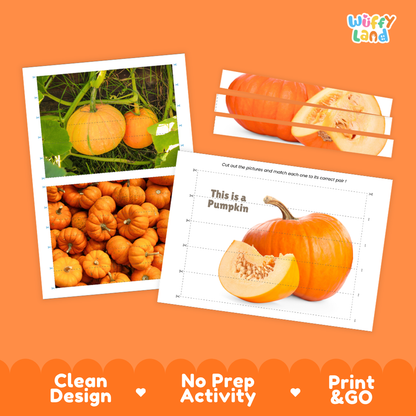 Clean design no prep print and go pumpkin cut and match activity printable PDF pack