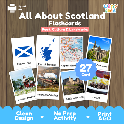 Clean design no prep print and go Scotland geography activity pack layout ready for classroom and homeschool use