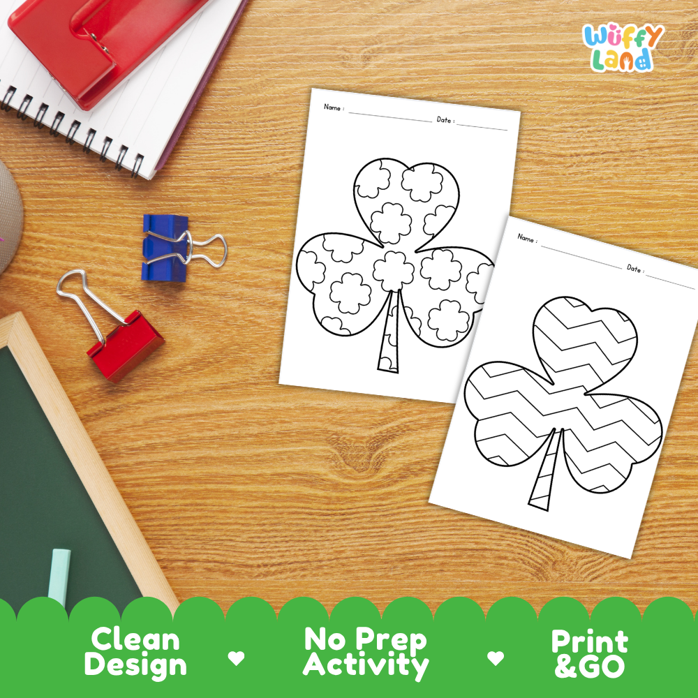 Clean design no prep print and go coloring shamrock pattern printable PDF pack