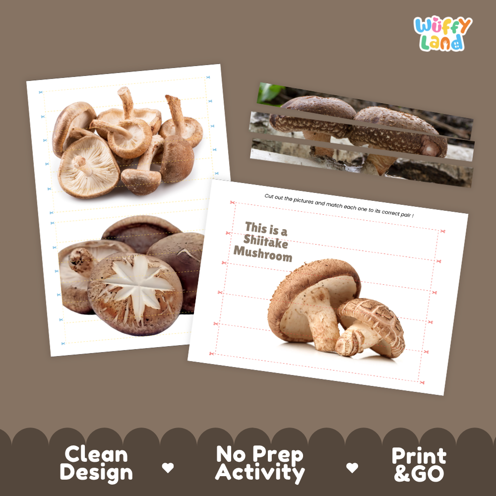 Clean design no prep print and go shiitake mushroom cut and match activity printable PDF pack