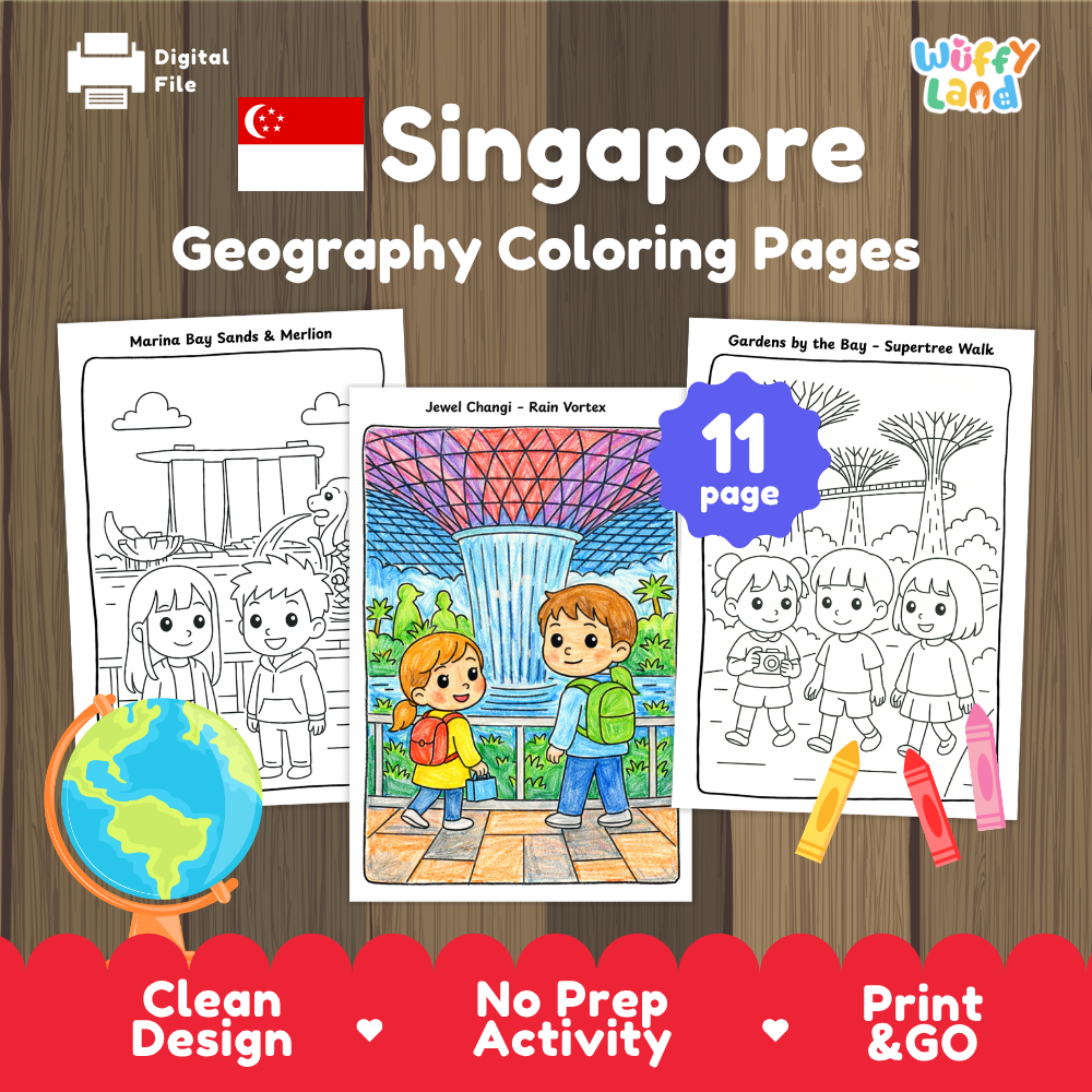 Clean design no prep print and go Singapore geography activity pack layout ready for classroom and homeschool use