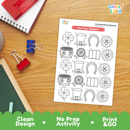 Clean design no prep print and go St. Patrick's Day decorate shamrock craft printable PDF pack