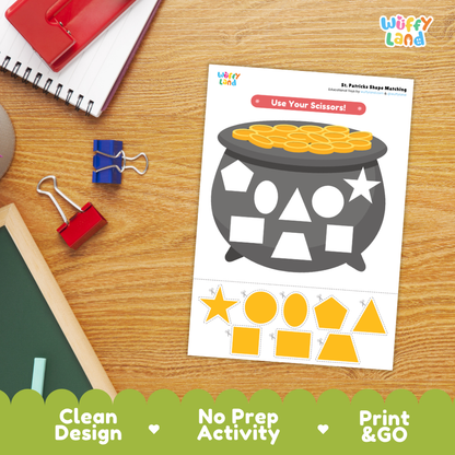 Clean design no prep print and go St. Patrick's Day shape matching activity preschool printable PDF pack
