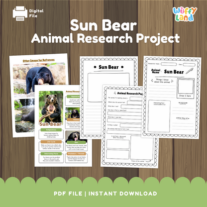 Clean design no prep print and go sun bear rainforest mammal animal life cycle study printable PDF pack for elementary science