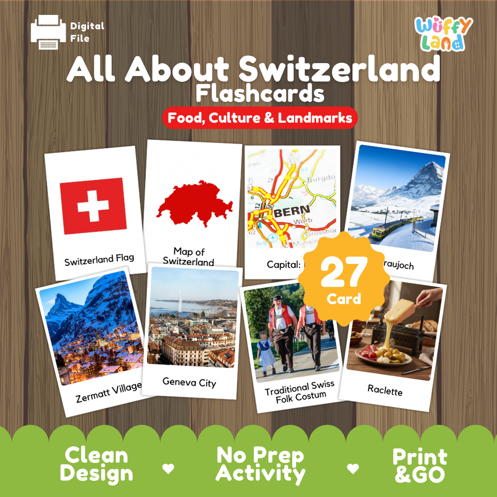 Clean design no prep print and go Switzerland geography activity pack layout ready for classroom and homeschool use