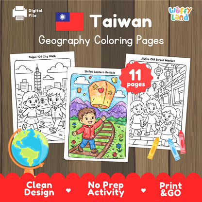 Clean design no prep print and go Taiwan geography activity pack layout ready for classroom and homeschool use