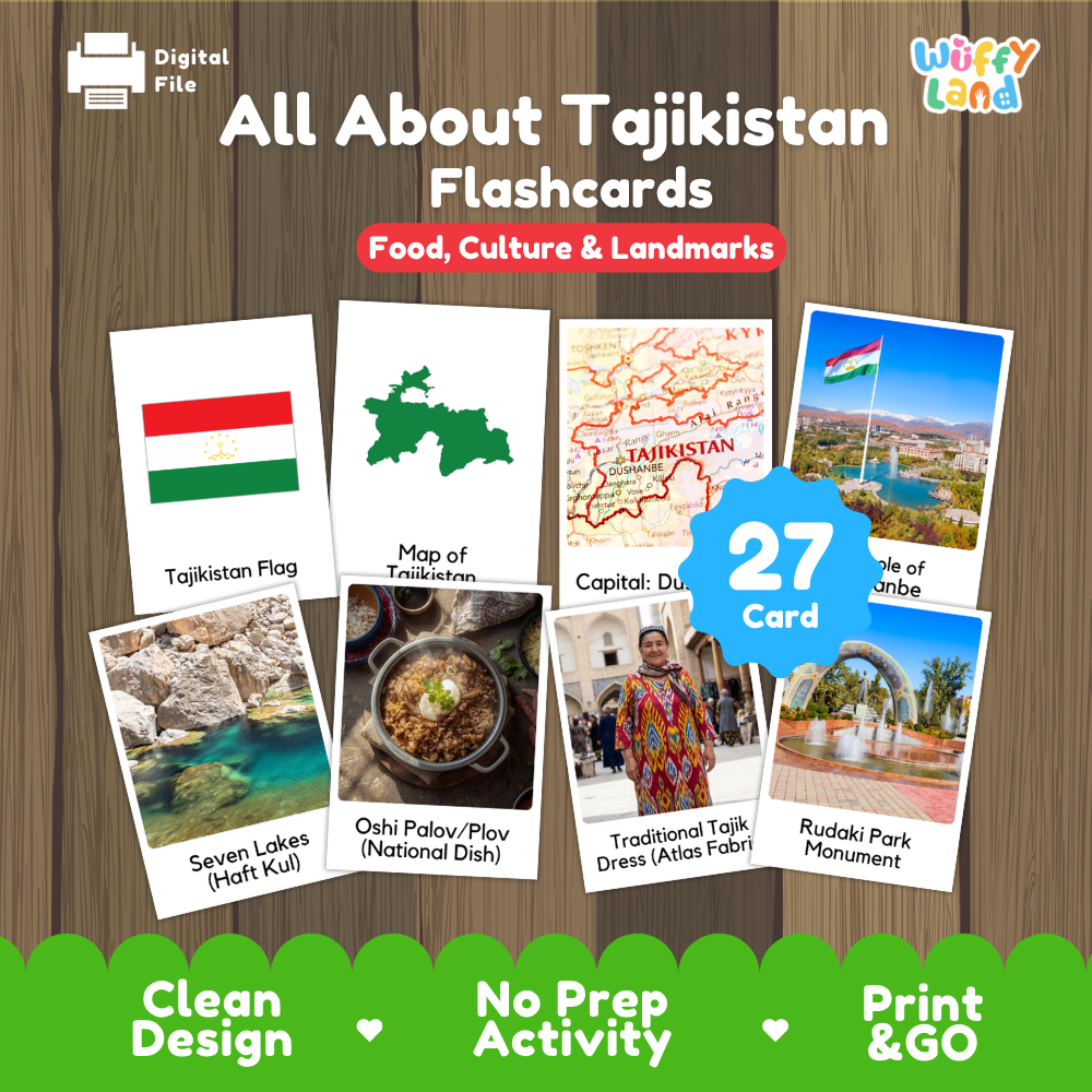 Clean design no prep print and go Tajikistan geography activity pack layout ready for classroom and homeschool use