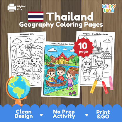 Clean design no prep print and go Thailand geography activity pack layout ready for classroom and homeschool use