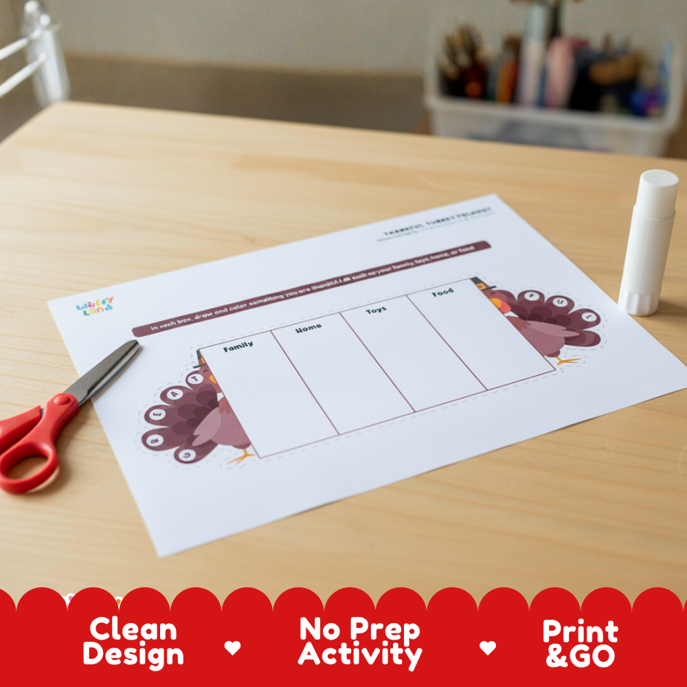 Clean design no prep print and go thankful turkey foldout craft printable PDF pack