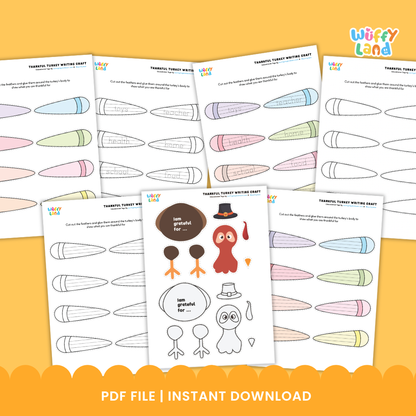 Clean design no prep print and go thankful turkey writing craft printable PDF pack