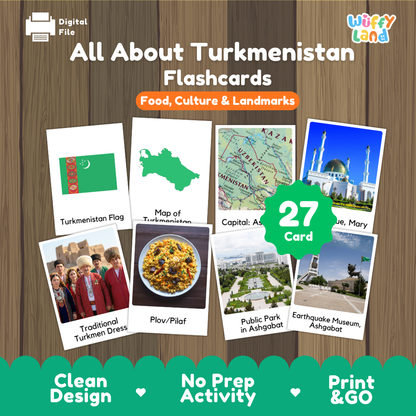 Clean design no prep print and go Turkmenistan geography activity pack layout ready for classroom and homeschool use