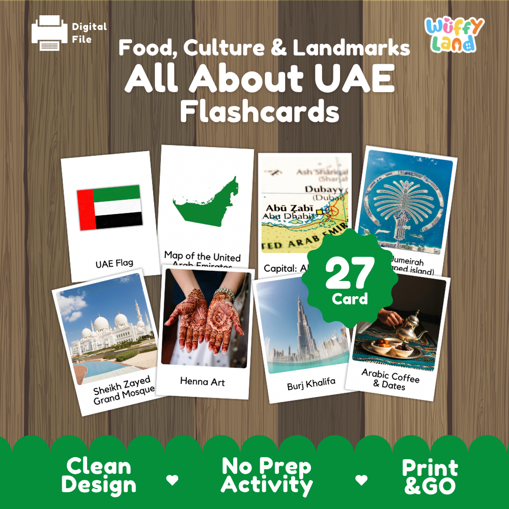 Clean design no prep print and go United Arab Emirates geography activity pack layout ready for classroom and homeschool use