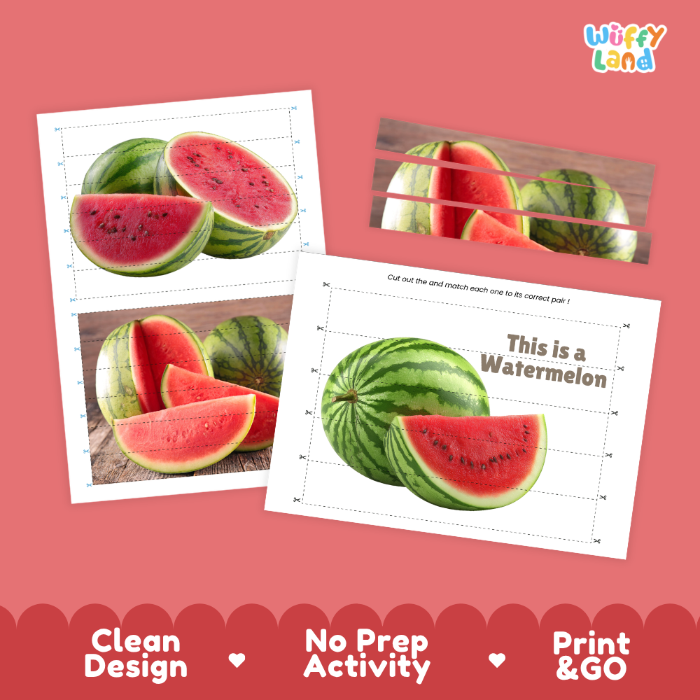 Clean design no prep print and go watermelon cut and match activity printable PDF pack