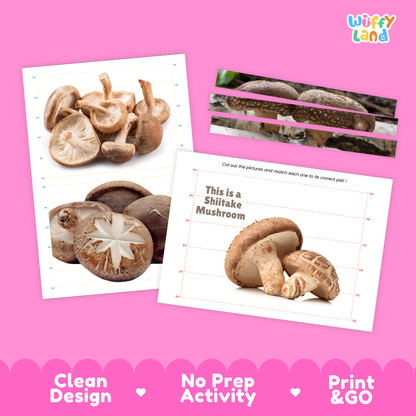 Clean design no prep print and go wood ear mushroom cut and match activity printable PDF pack