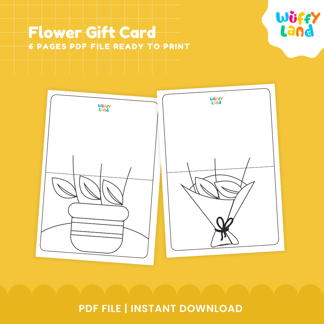 Printable flower cutting template with pink peony orange daisy purple tulip and wrapped bouquet coloring sheet 🌷🖍️