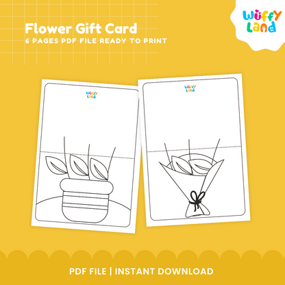 Printable flower cutting template with pink peony orange daisy purple tulip and wrapped bouquet coloring sheet 🌷🖍️